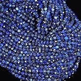 Song Xi 90pcs 4mm Natural Dark Lapis Lazuli Gemstone Beads Faceted Round Loose Stone Beads for Jewelry Making (1 Strand)