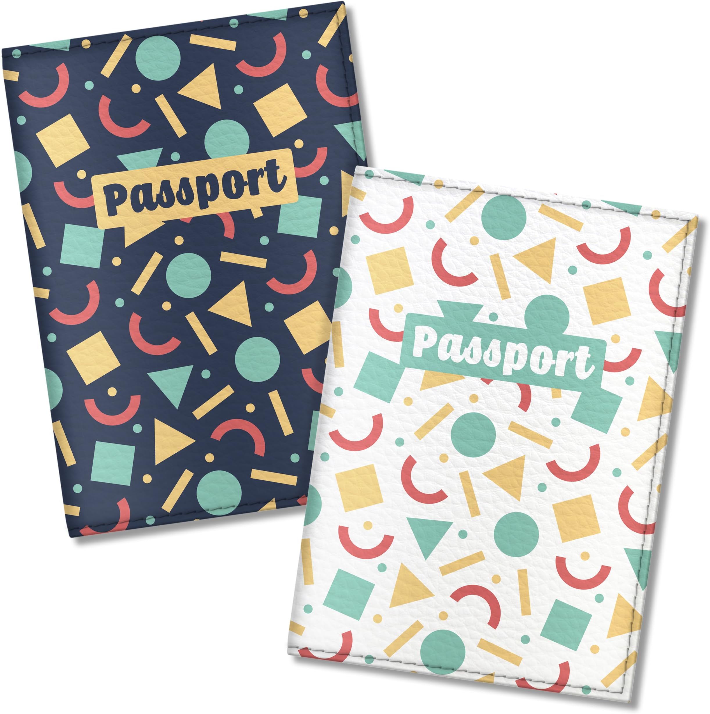 Couple Passport Covers for women and men, by Govinda Crafts, Eco Leather Passport Holder, Set of 2 (Memphis Pattern)