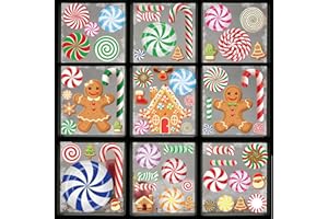 GENERIC Christmas Window Clings for Glass Double Sided 3D Xmas Candy Cane Gingerbread Window Clings 88 PCS Peppermint Decals for Candyland Party Decorations Favors