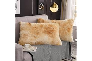 WERDIM Shaggy Faux Fur Pillowcases 2 Pack Button Closure Velvet Pillow Shams King Size (Tie Dye Camel, 20 X 36 Inches)