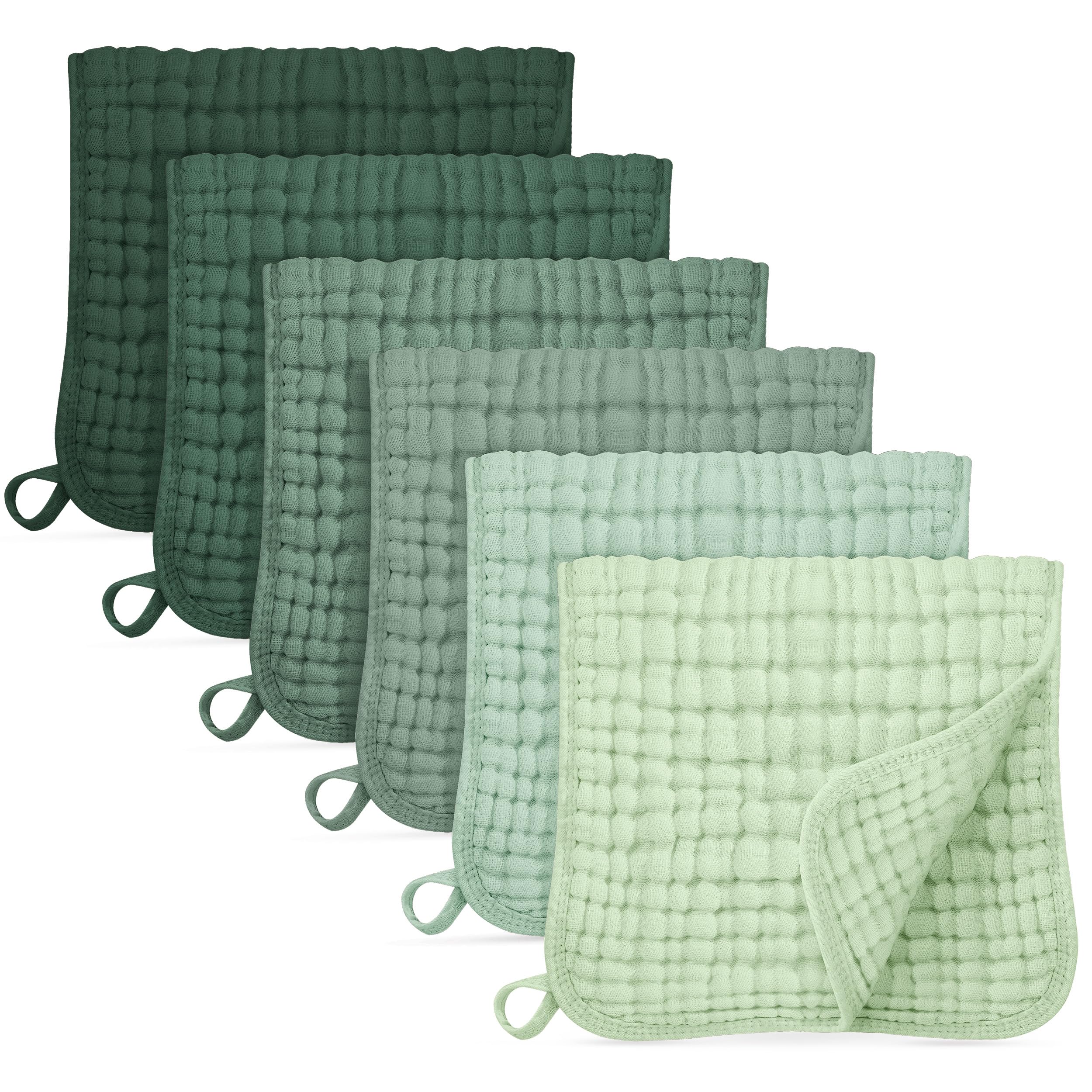 Unnivoll Muslin Cloths for Baby 100% Cotton Muslin Squares Burp Cloths Baby Essentials for Newborn Boys Girls Large 50x25CM Extra Soft and Absorbent 6 Pack - Gradient Green