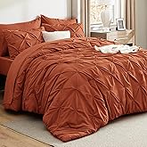 Bedsure King Size Comforter Set Burnt Orange - Bed in a Bag Bedding Set 7 Pieces, GentleSoft™ Pintuck Bed Set Gift for Family, Pinch Pleat Burnt Orange Comforter with Sheets, Pillowcases & Shams