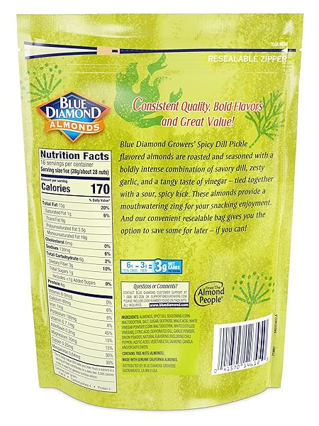 BLUE DIAMOND ALMONDS, SPICY DILL PICKLE, 16OZ BAG