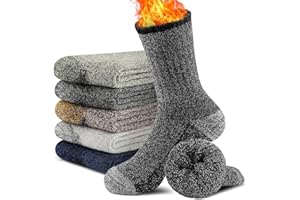 UUMIAER Merino Wool Socks for Men Hiking Thermal Warm Winter Crew Socks Thick Cushion Moisture Wicking Socks 5 Pairs