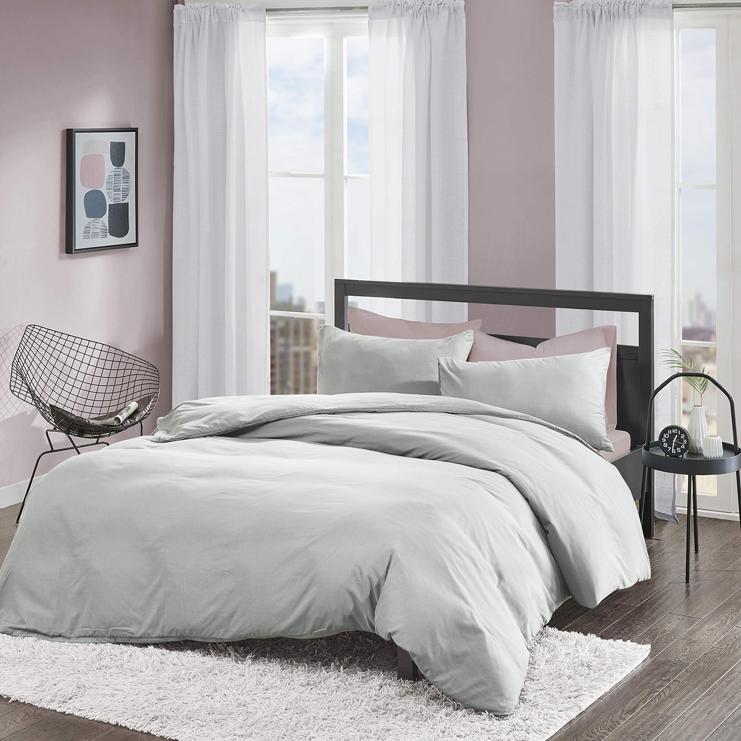 Silky-Soft Plain Brushed Duvet Cover Set king Size - 3 Pcs Ultra Soft Hypoallergenic Microfiber Quilt Cover Sets - Light Grey