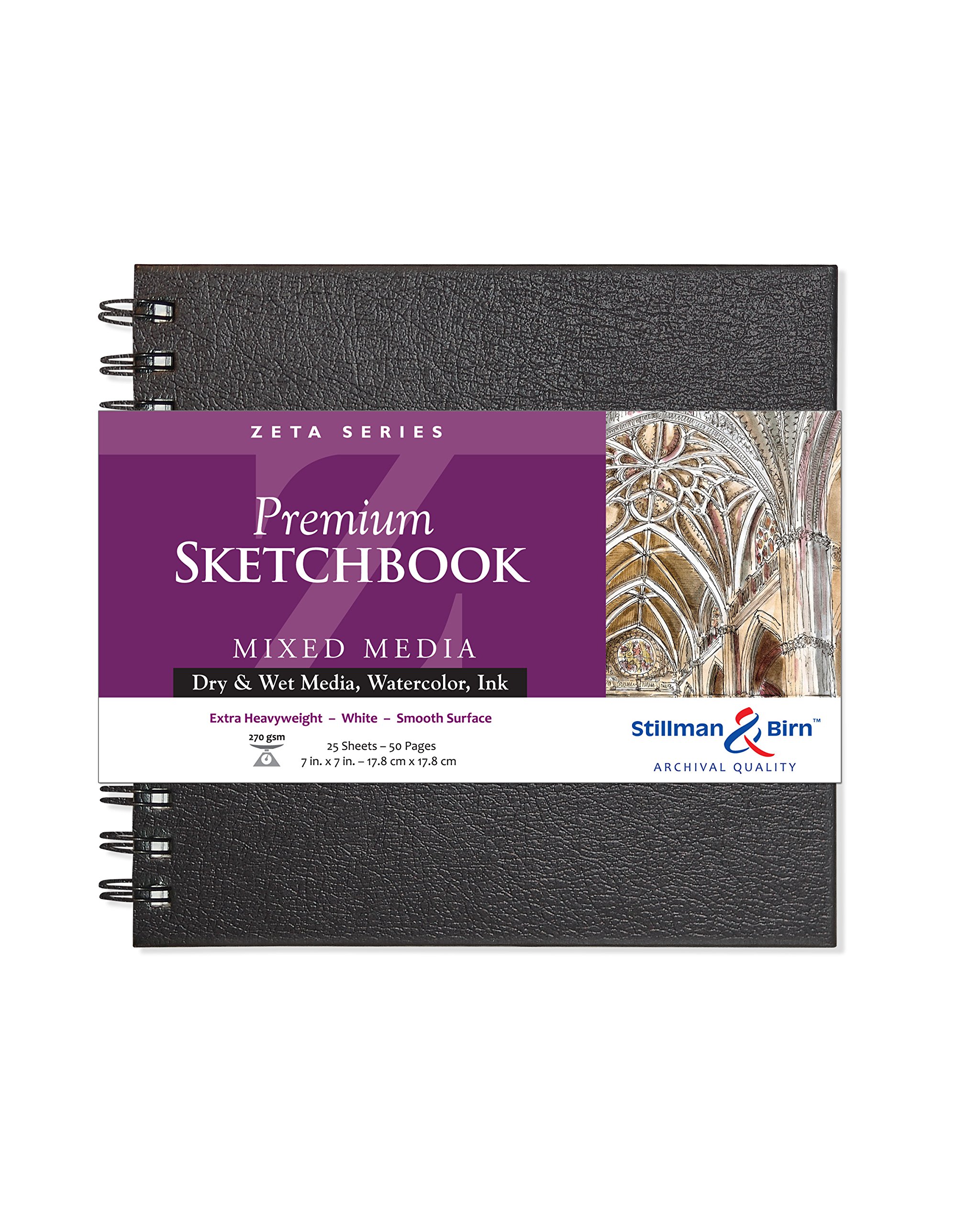 Stillman & Birn Zeta Series Wirebound Sketchbook, 7" x 7", 270 GSM (Extra Heavyweight), White Paper, Smooth Surface