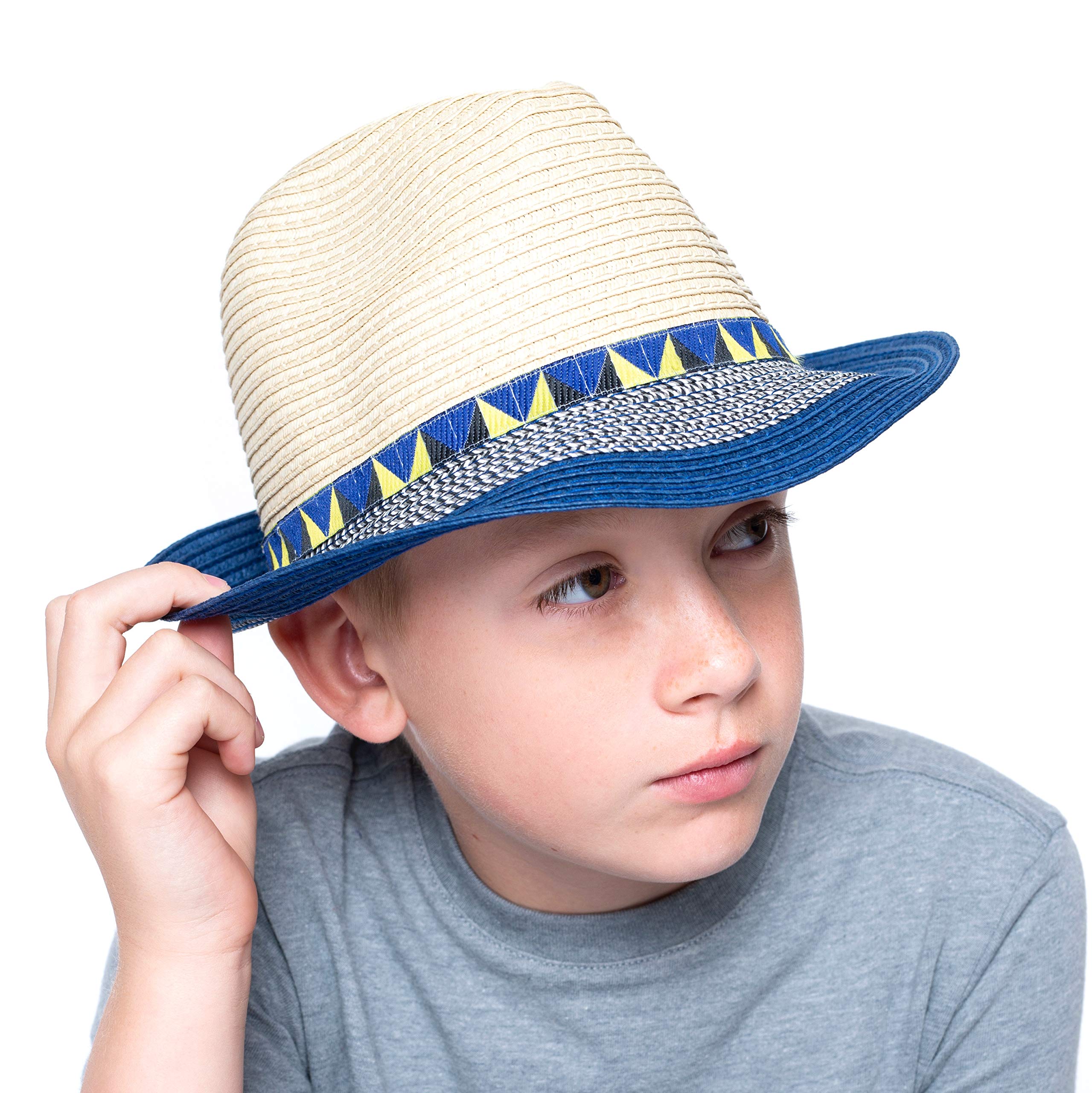 accsa Toddler Kid Boy Fedora Straw Panama Derby Sunhat Short Brim Age 5