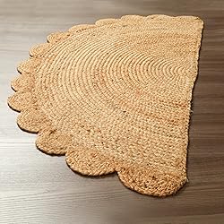Half Hand Woven Area Rug Braided Jute Scalloped