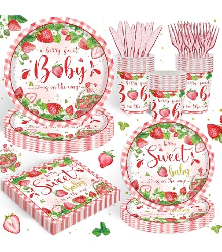 thumbnail image 2 of Strawberry Baby Shower Decorations Kit - Berry Sweet Baby Backdrop, Balloons & Cake Toppers Party Decorations Set 2 of 10