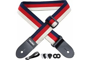 YIKOKO Guitar Strap 2 inch Cotton Guitar Straps with 2.5mm Vegetable Tanned Cowhide Leather Ends for Bass, Electric and Acoustic Guitars, Free Strap Button, Strap Locks and Guitar Picks