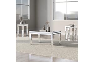 HOMVENT Modern Coffee Table Set of 3,Glass Cocktail Table with 2 End Tables for Apartment Home Office, Silver