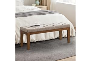 HUIMO Bedroom Bench End of Bed, Upholstered Dining Bench for Kitchen, Button-Tufted Entry Bench, Fabric Ottoman Bench for Living Room, Entryway,Brown