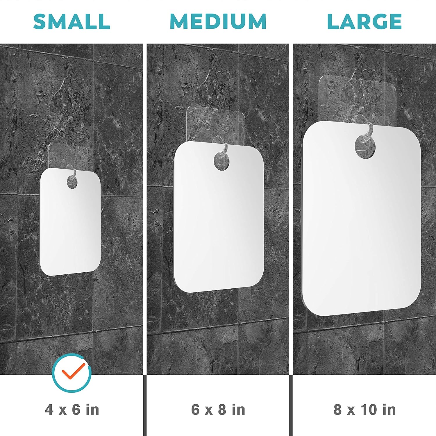 HONEYBULL Shower Mirror (Small 4x6 inches) Flat Fogless Mirror with Razor Hook, Anti Fog Technology, Waterproof & Shatterproof, Bathroom Accessories for Men & Women -