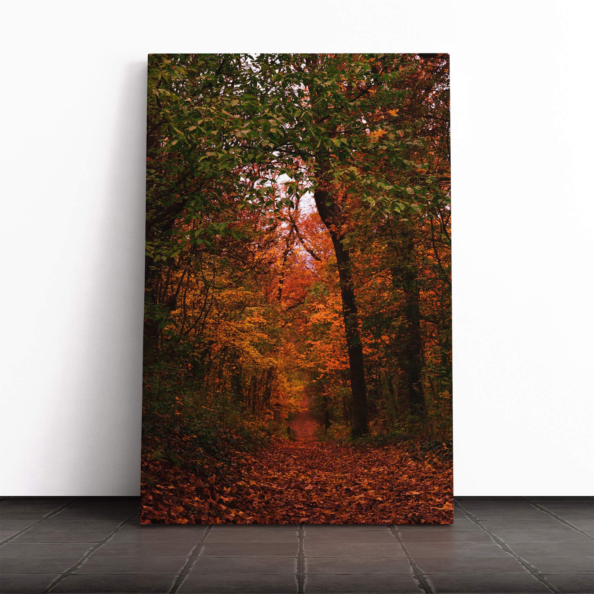 Autumn Forest Woodland Path Canvas Print | Gallery Wrapped 30mm Frame Wall Art | 20x14 inches | Ready to Hang | Modern Landscape Picture | Living Room Bedroom Lounge Office