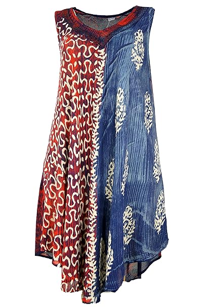 Guru-Shop Boho Tunikakleid XXL, Batik Tunika Hippie Chic, Damen, Rot, Synthetisch, Size:48, Lange & Midi-Kleider Alternative 