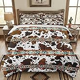 WeCozy Queen Size Comforter Set with 2 Pillowcases, Vintage Retro Animal 3 Pcs Bedding for Kids and Adults, Cow Brown Cowhide Soft Comforter Set for Bedroom Bed Decor