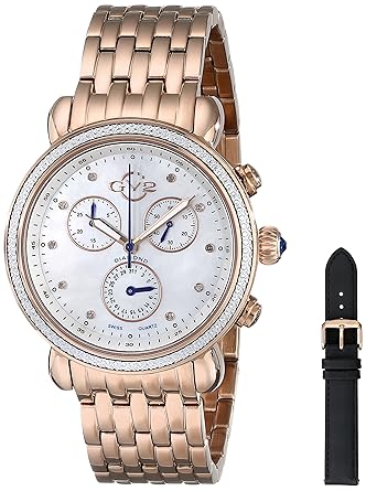 GV2 by Gevril Marsala Womens Diamond Chronograph Swiss Quartz with Additional Leather Strap Rose Gold Tone Stainless Steel Bracelet Watch, (Model: 9800)