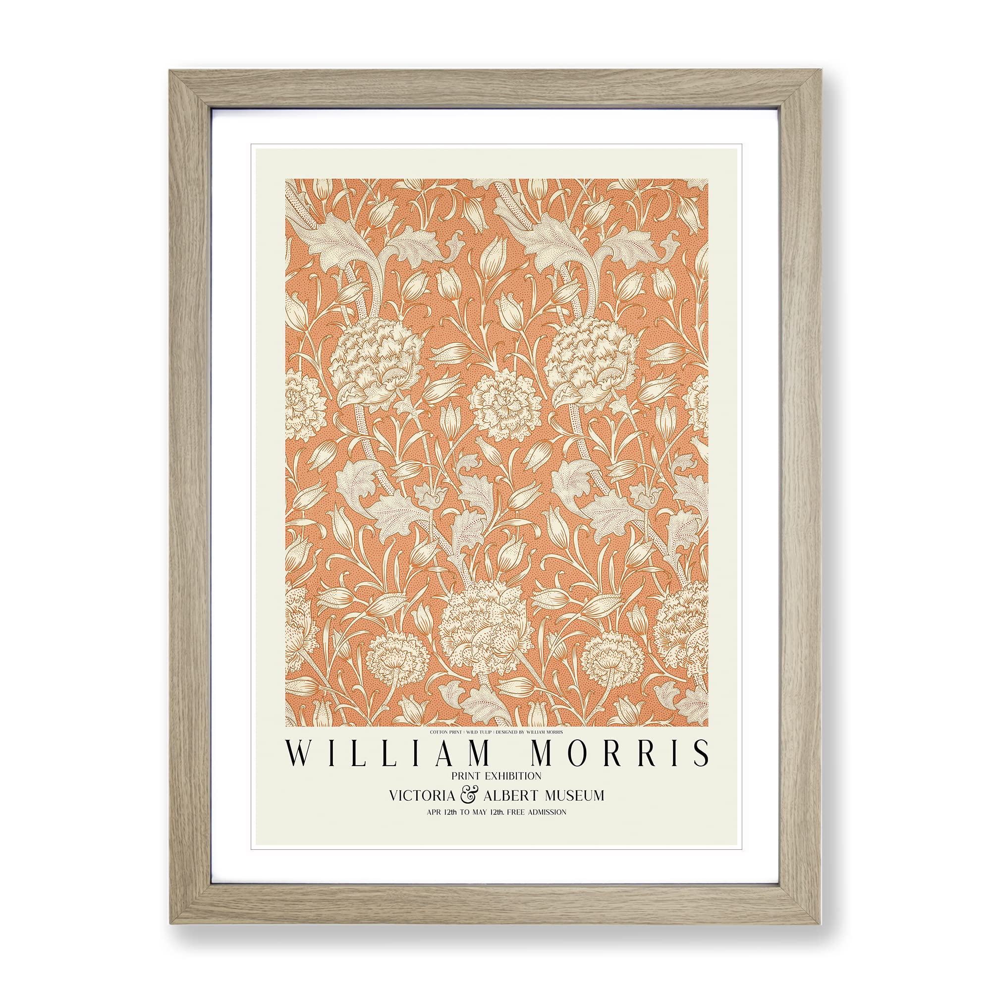 Wild Tulip With Border By William Morris Classic Painting Framed Wall Art Print, Ready to Hang Picture for Living Room Bedroom Home Office Décor, Oak A4 (34 x 25 cm)