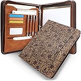 FORTAVEM Western Vintage Floral Embossed Faux Leather Zippered Padfolio with 3 Ring Binder, Executive Portfolio Organizer Binder for Women, Fits 13.9" Laptop/Tablet, Refillable Writing Pad Pocket