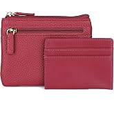 Julia Buxton Women's RFID Blocking Vegan Leather Wallet with Zipper, ID Windows, Card Slots &amp; Key Ring | Compact Coin &amp; Card Holder Case, Red