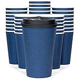 Glowcoast To Go Coffee Cups With Lids - 16 oz Disposable Coffee Cup With Lid (60 Set). Large Togo Travel Paper Hot Cups Insulated For Hot, Cold Beverage Drinks, No Sleeves Needed (Midnight Blue)