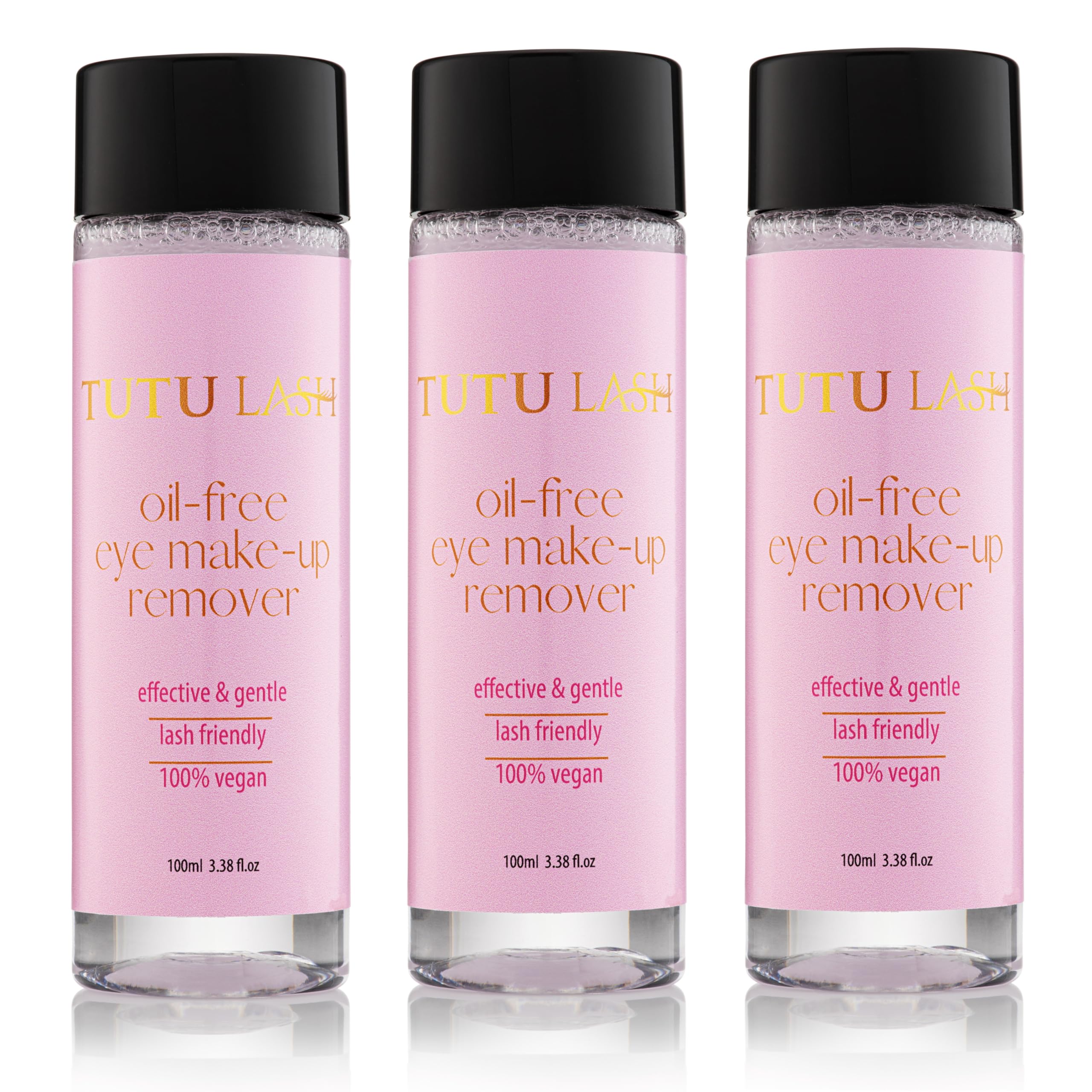 Tutu Lash Oil Free Make Up Remover for Eyelash Extensions cleans natural and extended lashes 100% Vegan Cleanser 100ml (3 Bottles)