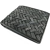 Pelgio Genuine Polished Stingray Shagreen Skin Leather Intrecciato Braid Handmade Bifold Wallet New (Black)