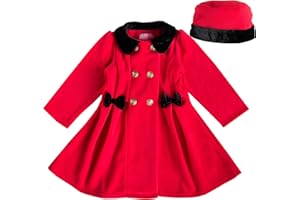 Good Lad Infant Girls Red Double Breasted Bow Coat with Gold Buttons, Velvet Collar and Matching Hat