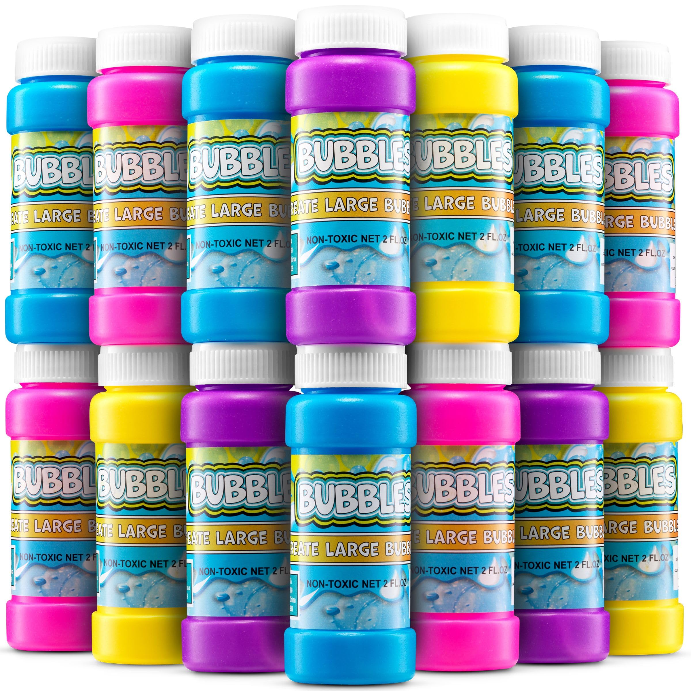 Party Bubbles for Kids - Bulk Pack of 24 2-oz Solution With Wands - Assorted Neon Colours - Outdoor Summer Games, Party Bag Fillers