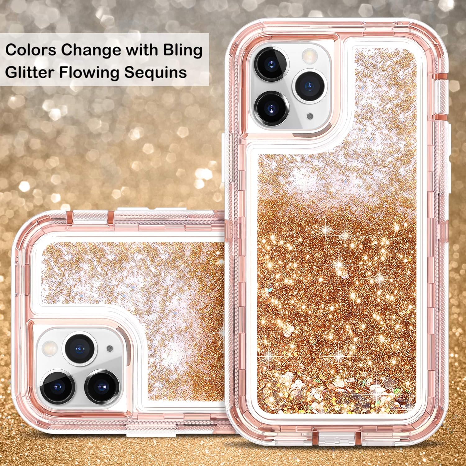 Jakpak Compatible With Iphone 12 Pro Max Case For Girls Women Glitter Sparkle Case Heavy Duty Shockproof Protective Case With Pc Bumper Tpu Cover Compatible With Iphone 12 Pro Max 6 7 Inch Rose Gold Amazon Com