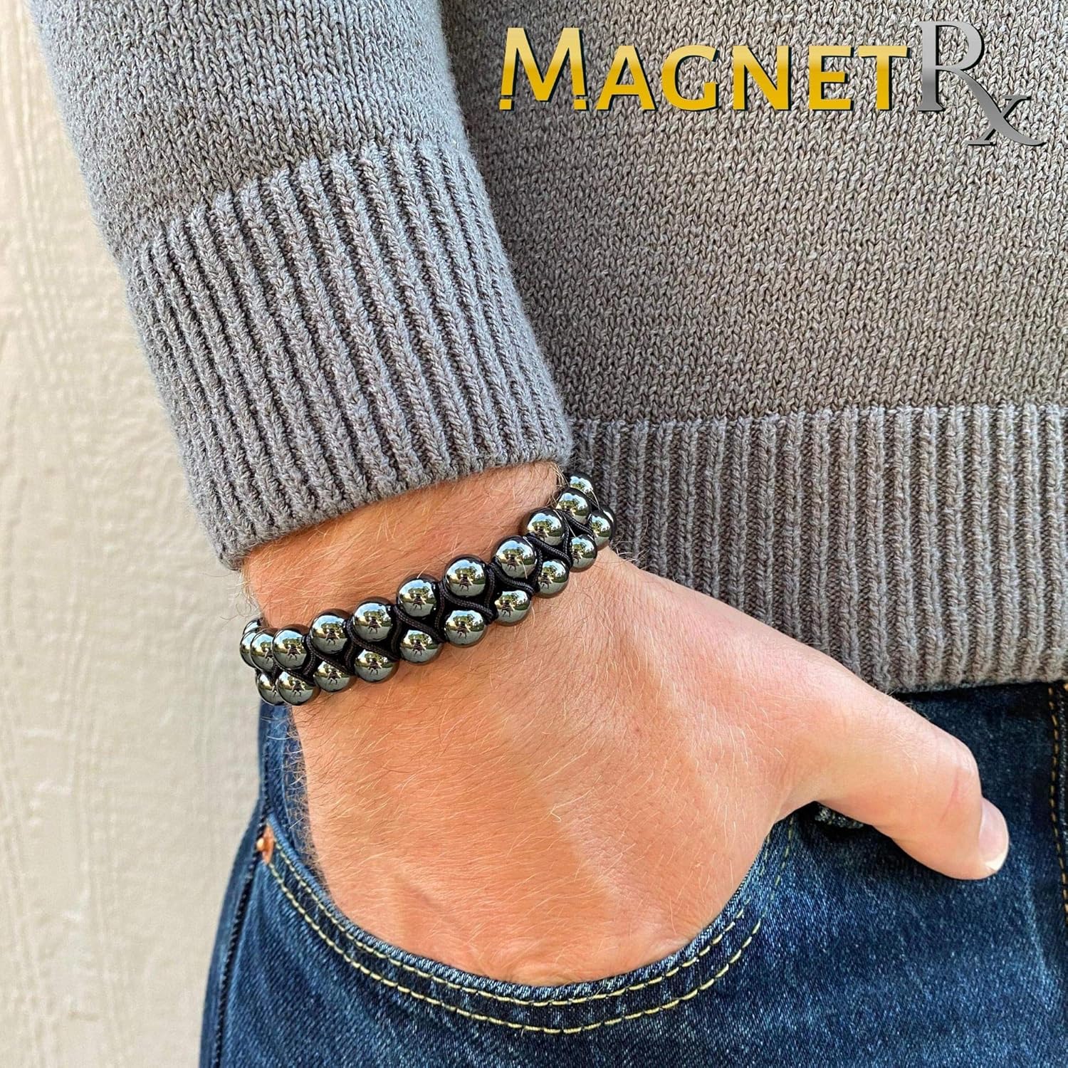 MagnetRX® Hematite Magnetic Therapy Bracelet - MAX Strength Natural Pain Relief and Healing Stones - Beaded Magnetic Hematite Bracelets (Double Strength 8mm): Health & Personal Care