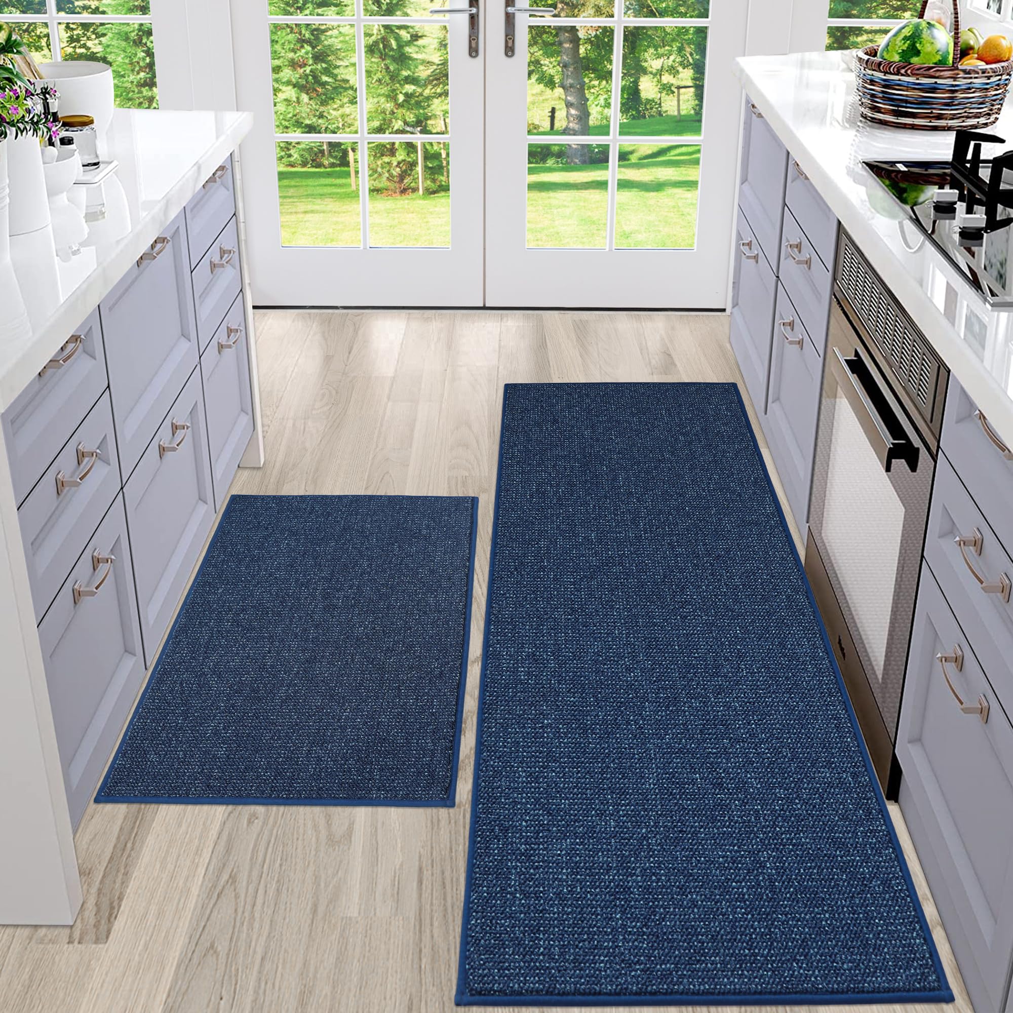 Photo 1 of BEQHAUSE Kitchen Rugs and Mats 2PCS, Non-Slip Kitchen Mats for Floor, Absorbent and Stain Resistant Kitchen Runner, Machine Washable Rugs for Kitchen, Laundry & Sink, 20"x32"+20"x48", Blue