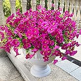 Artificial Flowers for Outdoors Spring Summer Decoration, 16 Bundles Fake Silk Realistic Morning Glory UV Resistant Faux Plastic Plants for Planter Front Door Porch Patio Yard (Fuchsia)