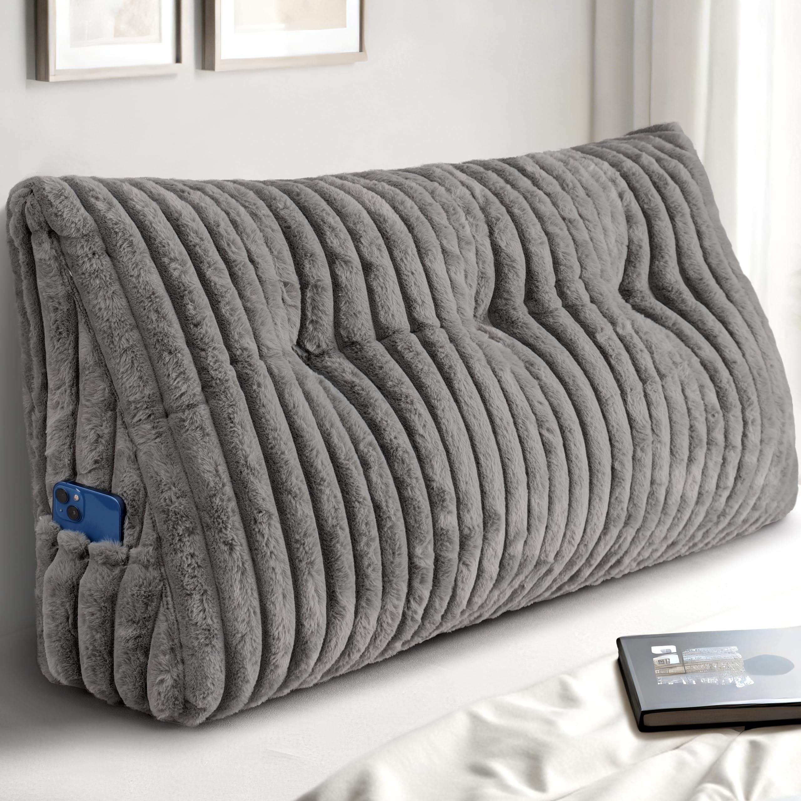 Photo 1 of Dorivalley Headboard Pillow Twin XL, Triangular Wedge Pillow Headboard, Cushion Headboards Reading Pillows, Backrest Pillows for Sitting in Bed or Working with Removable Cover, Grey