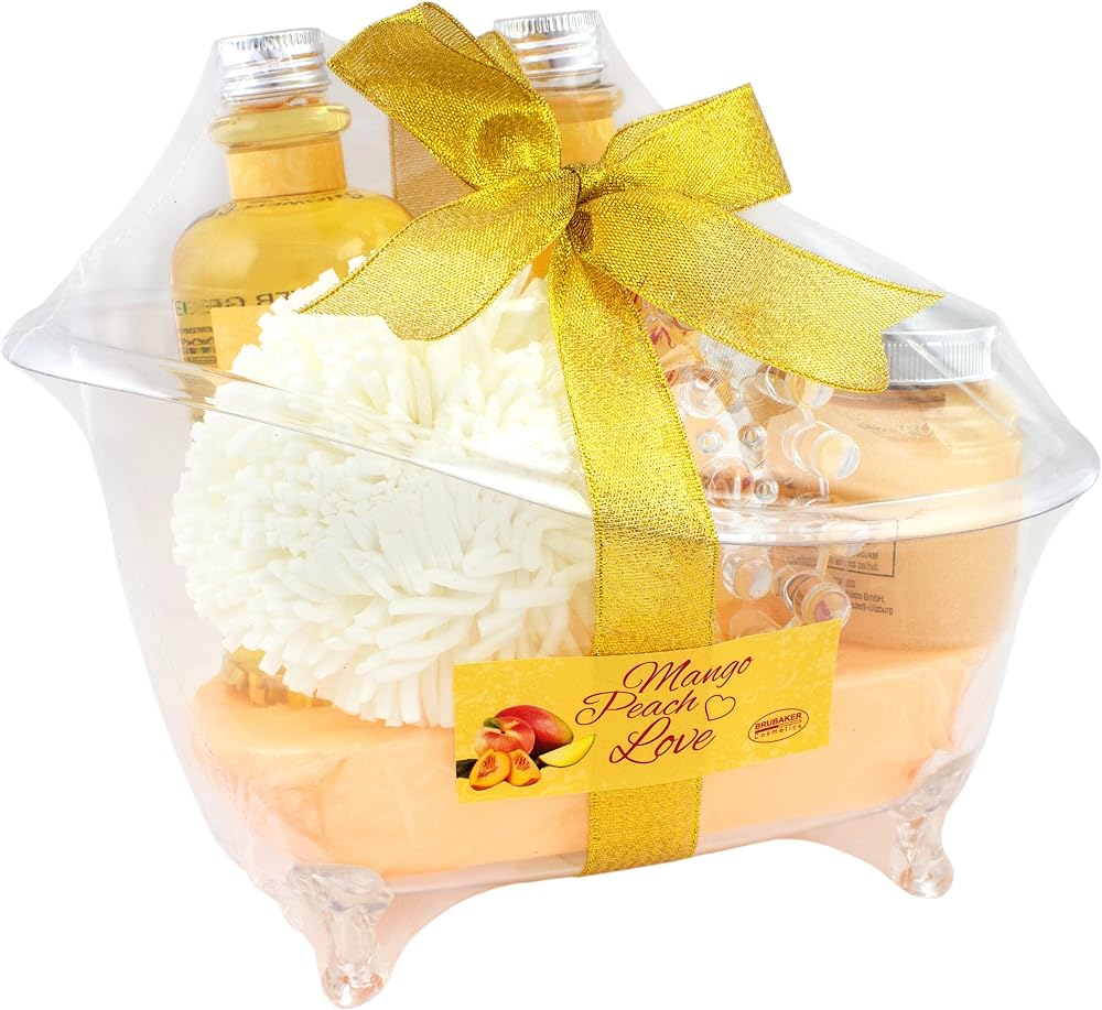 BRUBAKER Mango Peach Love 6 Pc Bath Set Acrylic Tub Bubble Bath Shower Gel Scrub