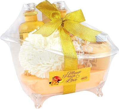 BRUBAKER Mango Peach Love 6 Pc Bath Set Acrylic Tub Bubble Bath Shower Gel Scrub