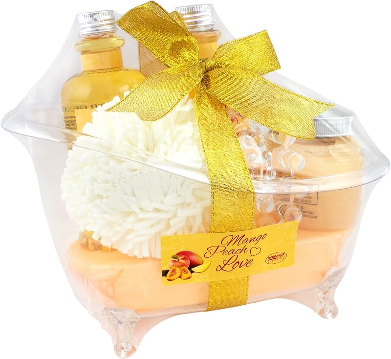 BRUBAKER Mango Peach Love 6 Pc Bath Set Acrylic Tub Bubble Bath Shower Gel Scrub
