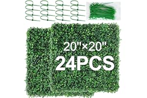 ROCEEI 24 Pcs Grass Wall Panels Boxwood Hedge Wall Panels Artificial Grass Wall Backdrop Greenery Wall with 100 Zip Ties UV Protected Privacy Screen for Indoor Outdoor Wall Decor (20'' x 20'')