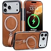 Bullroye for iPhone 17 Pro Leather Case with Glitter Sparkly Shiny Stand | Fits for MagSafe (Brown, iPhone 17 Pro)