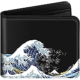 Funermei Cute Wallet for Teen Boys Great Wave Leather Bifold Wallet for Girls Women Men Aesthetic Japanese Waves Credit Card Holder RFID Blocking Id Cash Slim Small Bi-fold Wallets with Coin Pocket
