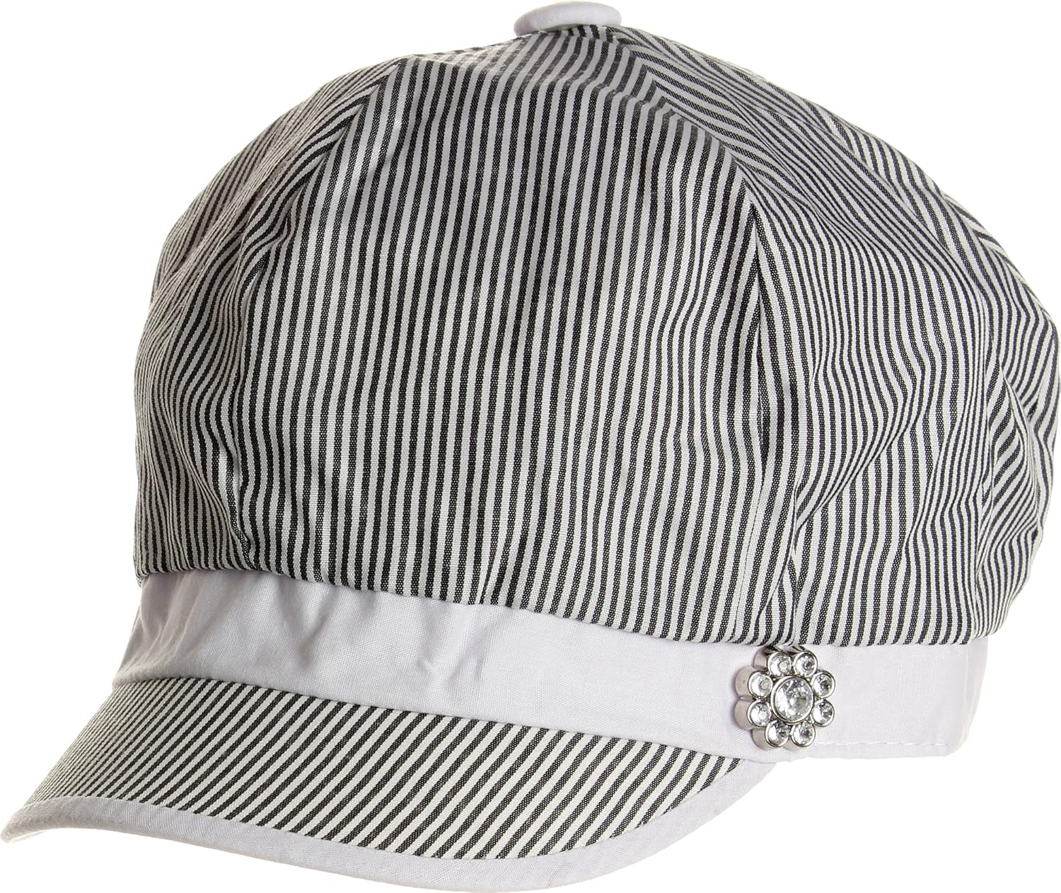 LL Womens Cabbie Hat Spring Summer Black and White Thin Stripes