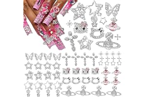 Namifin 48PCS Y2K Nail Charms and Gems 3D Silver Star Butterfly Planet Corss Nail Charms for Acrylic Nails Design Kawaii Nail Jewels for Nail Art