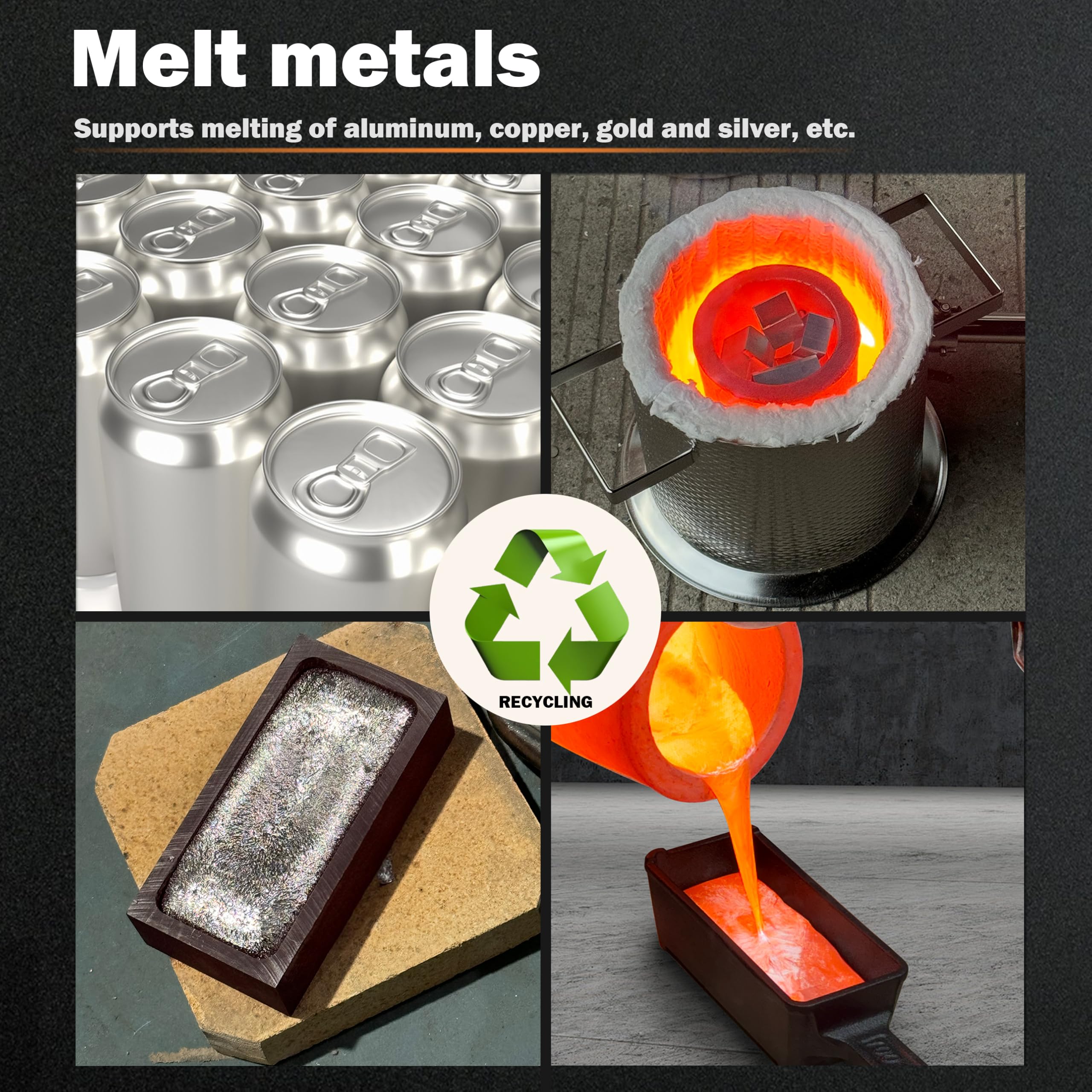 MMasters 6KG Stainless Steel Propane Melting Furnace Kit, 6kg Silicon Carbide Graphite Crucible, Max 2400°F Casting Furnace Foundry Kiln, Recycle Aluminum Cans and Scrap Metal Casting Mold