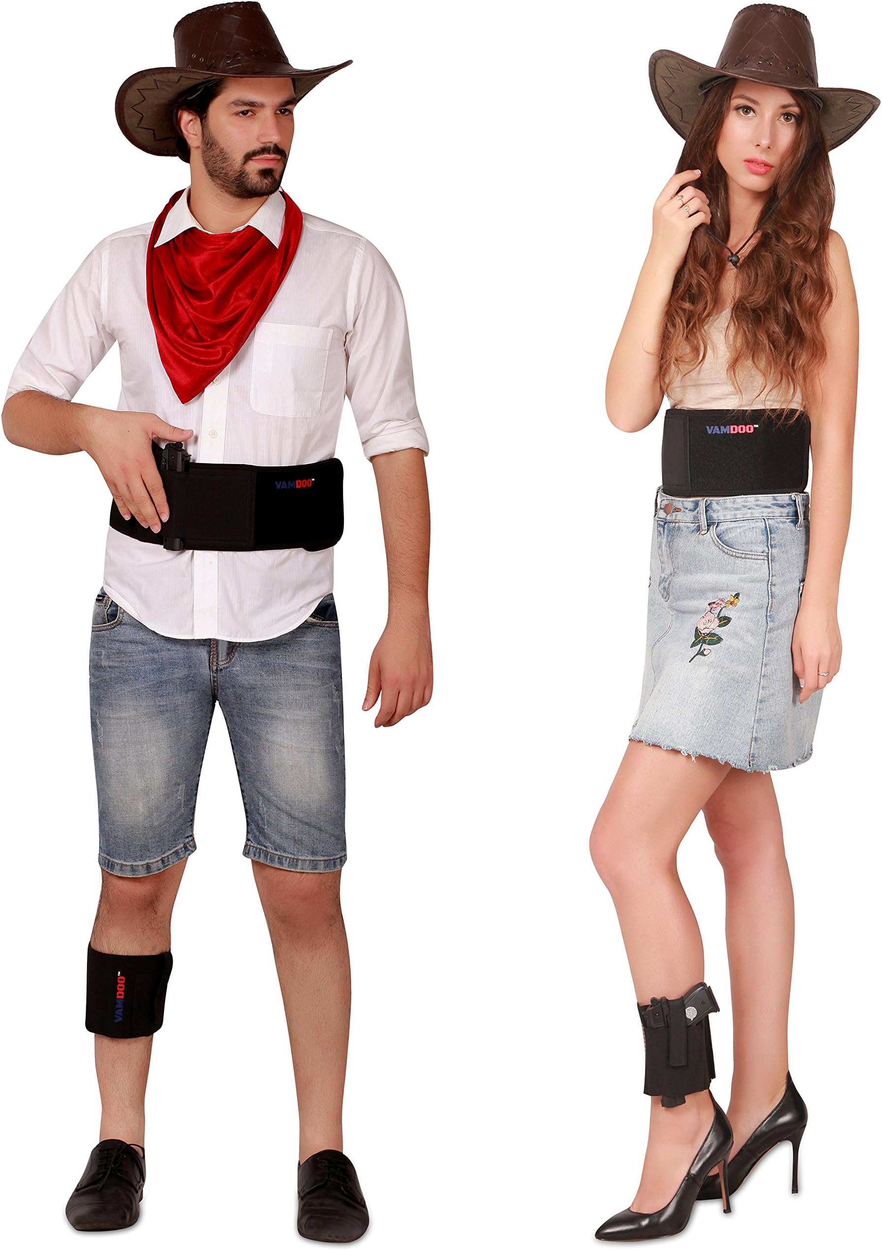 VAMDOO Fast Draw Belly Band Gun Holster with Ankle Holster (2-Piece Set) Pistols, Handguns, Revolvers Concealed Carry | Adjustable Waist, Leg | Right Handed | Unisex