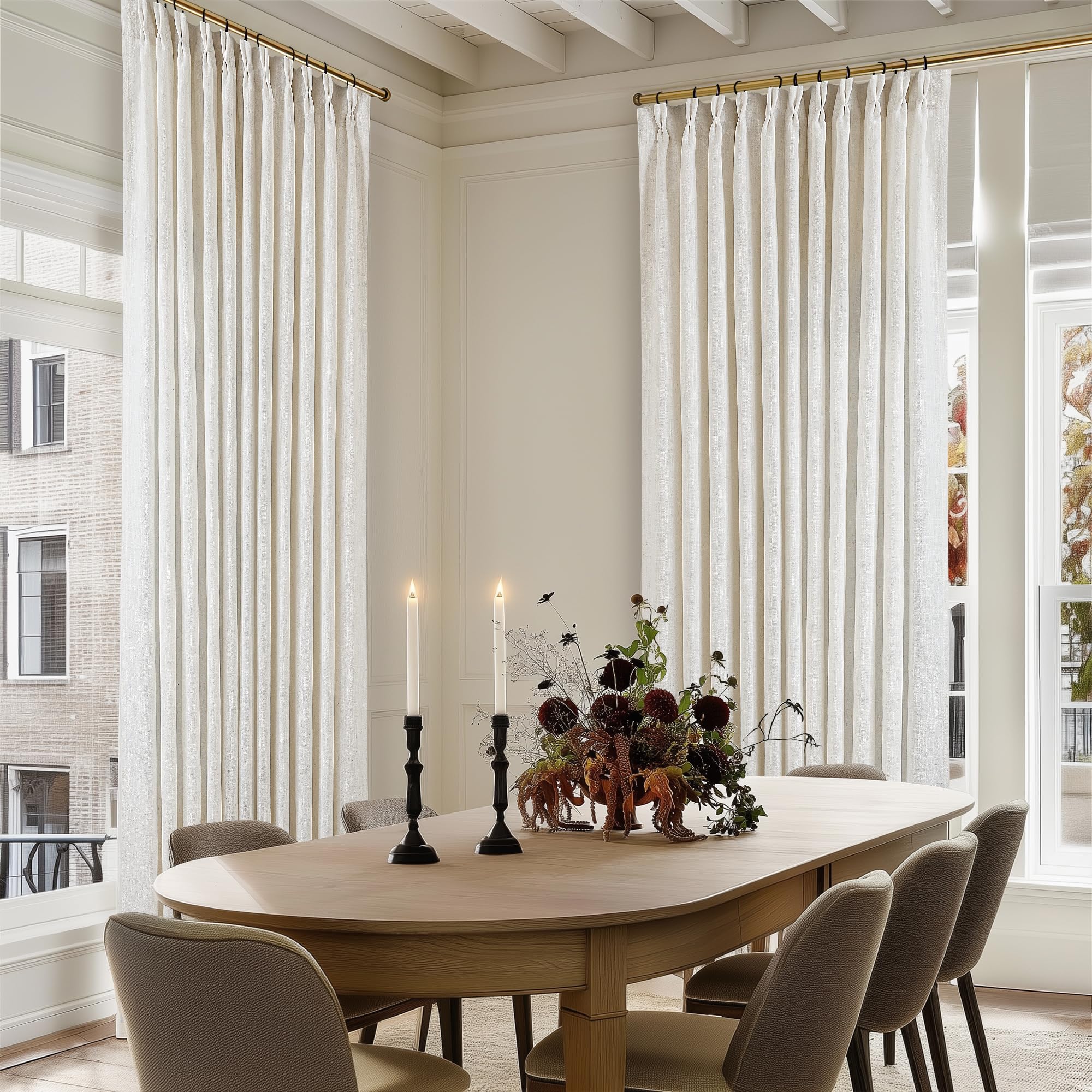 Photo 1 of TWODRAPES 102 Inch Long Curtains Extra Wide 70 Inch Width Pinch Pleat Linen Curtains for Living Room Cream Light Filtering Privacy Pleated Hooks Rings Back Tab for Sliding Door 1 Panel