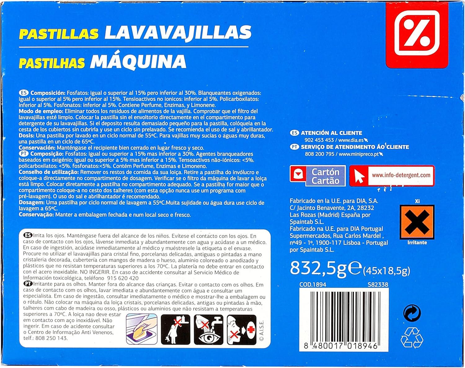 DIA - Lavavajillas Máquina Caja 45 Pastillas: Amazon.es: Alimentación y bebidas
