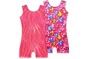 Nokecina 2 Pack Leotard for Girls Gymnastics Sparkly Tumbling Unitards with Shorts Sleeveless One Piece Biketards
