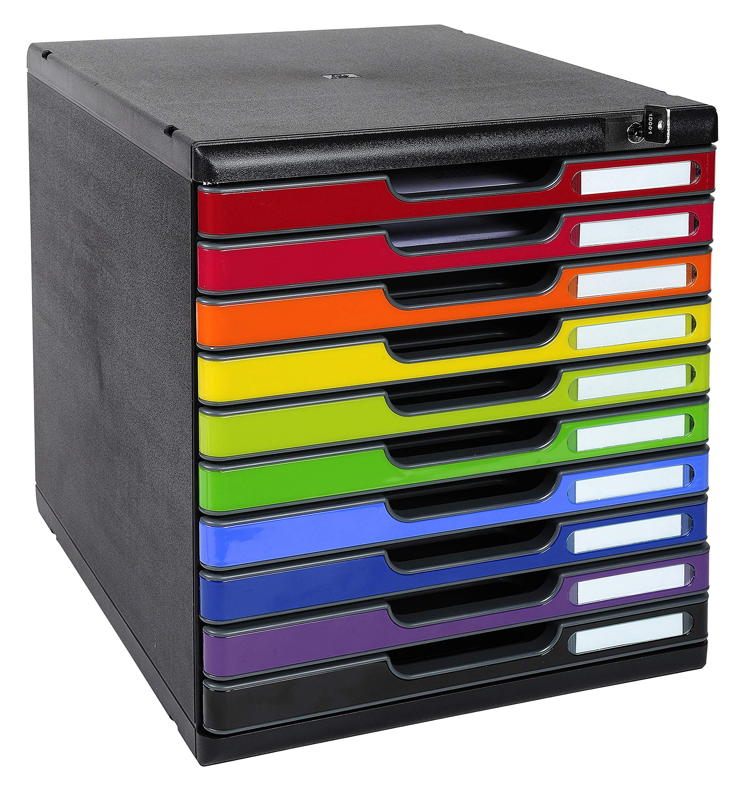 Exacompta - Ref 332798D - Modulo Drawer Set with Key Lock - 350 x 288 x 320mm in Size, 10 Drawers (26mm Height), Smooth Opening, Keys Supplied - Iderama Black/Glossy Harlequin