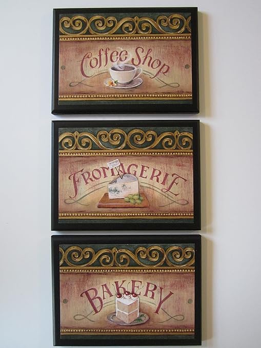 Amazon Com Coffee Shop Bakery Fromagerie Plaques Green Gold Tan