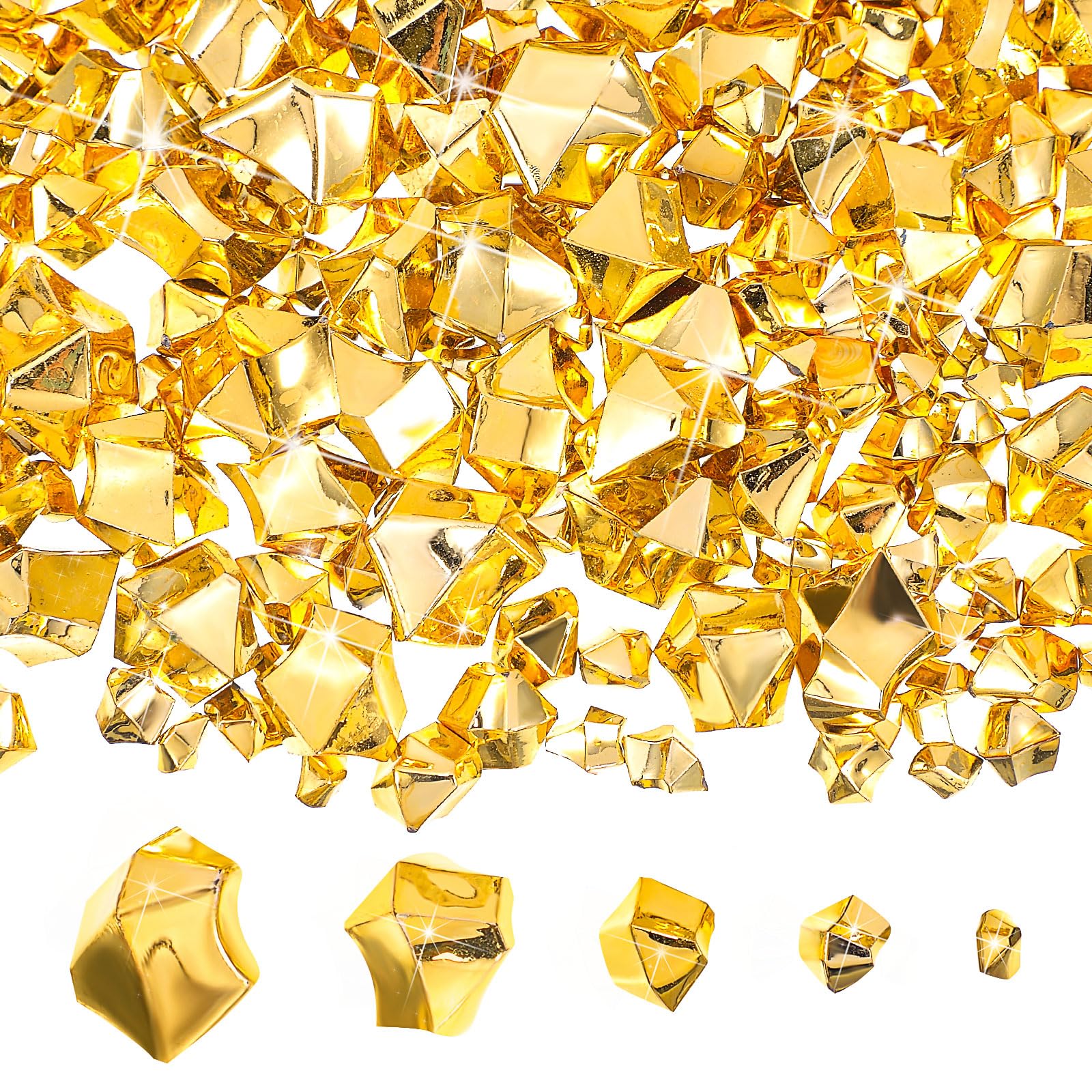 Photo 1 of Syhood 570 Pcs 5 Sizes Gold Fake Gems Plastic Gold Rocks Jewels Acrylic Gems Crystals Fake Ice Crushed Rocks Halloween Vase Fillers Fall Table Scatters Birthday Decoration Wedding Display